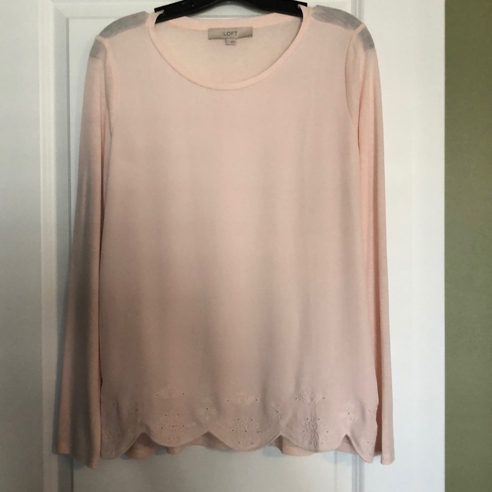 LOFT Pink Long Sleeve Scallop Hem Blouse